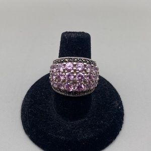 Vintage Pink CZ and Marcasite Ring Stamped 925 TH